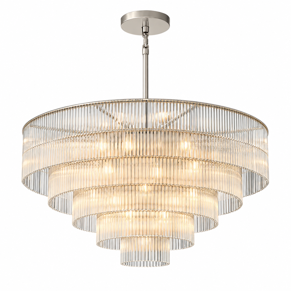 Amad Glass Rod Tiered Chandelier - Silver 80 cm five-tier white background | CARRA HOME