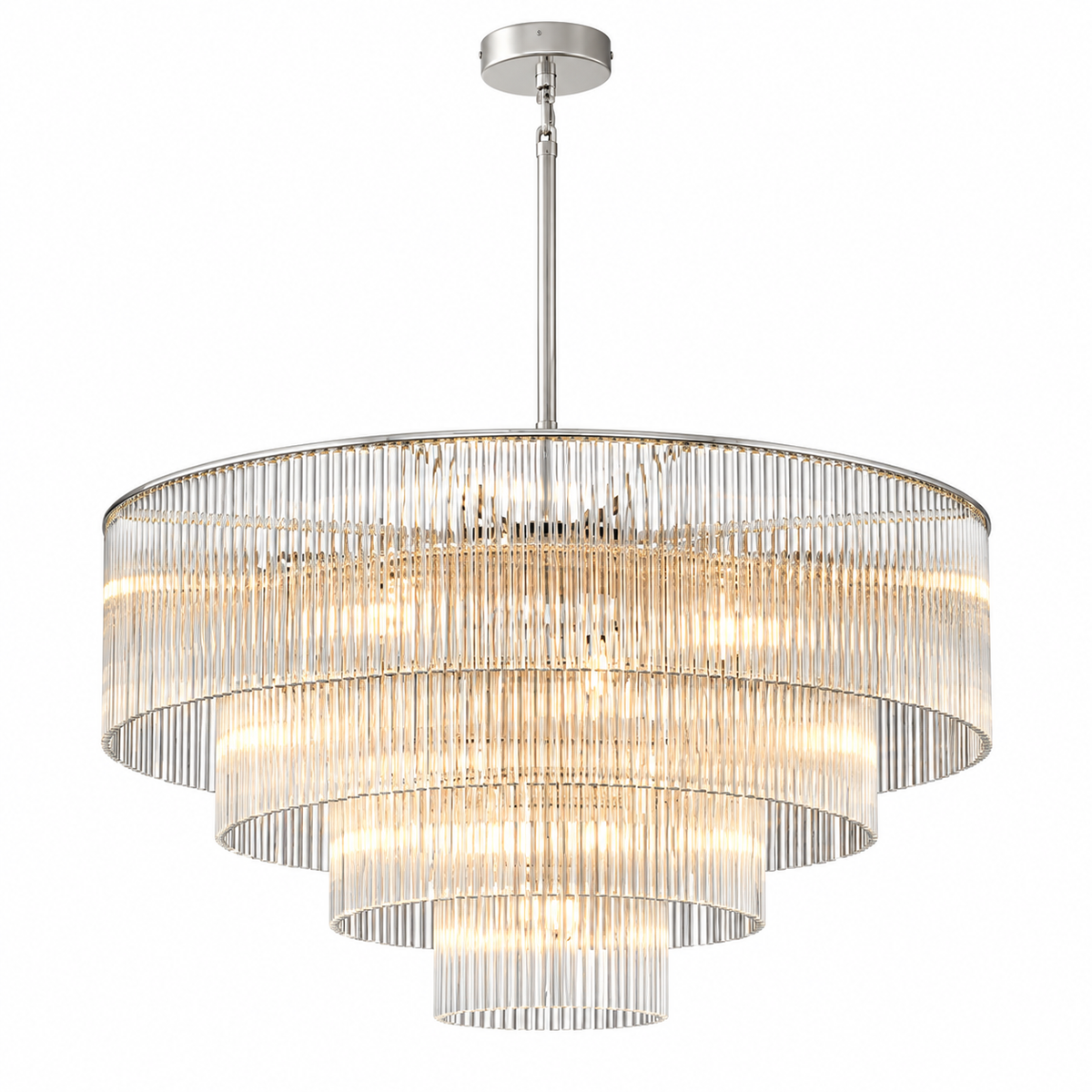 Amad Glass Rod Tiered Chandelier - Silver 60 cm four-tier white background | CARRA HOME