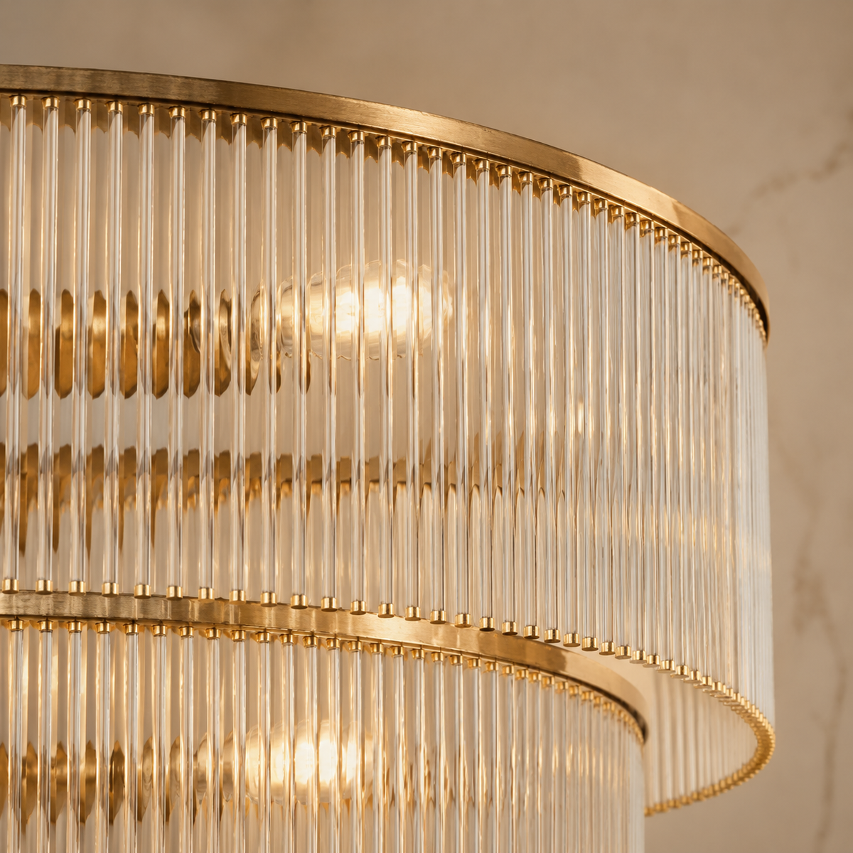Amad Glass Rod Tiered Chandelier in gold body detail