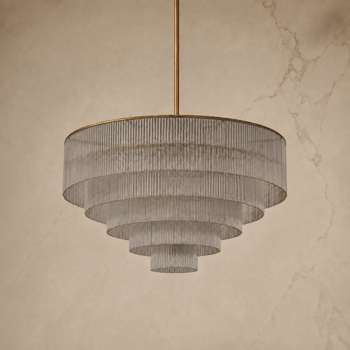 Amad Glass Rod Tiered Chandelier in gold, light off