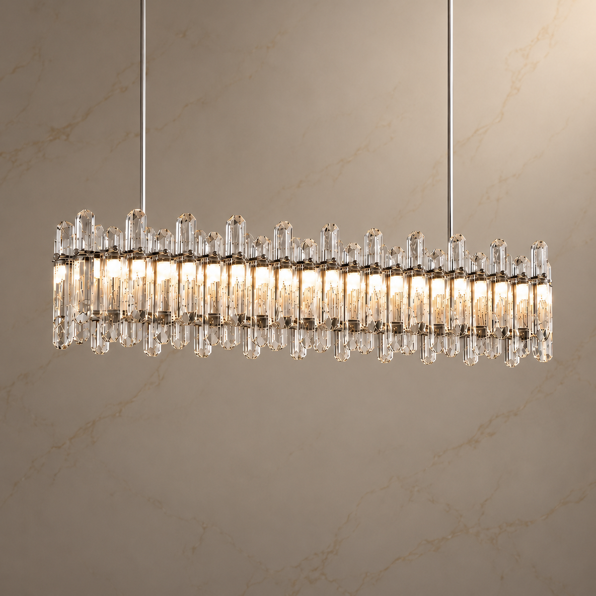 Ardelle Crystal Linear Chandelier illuminated