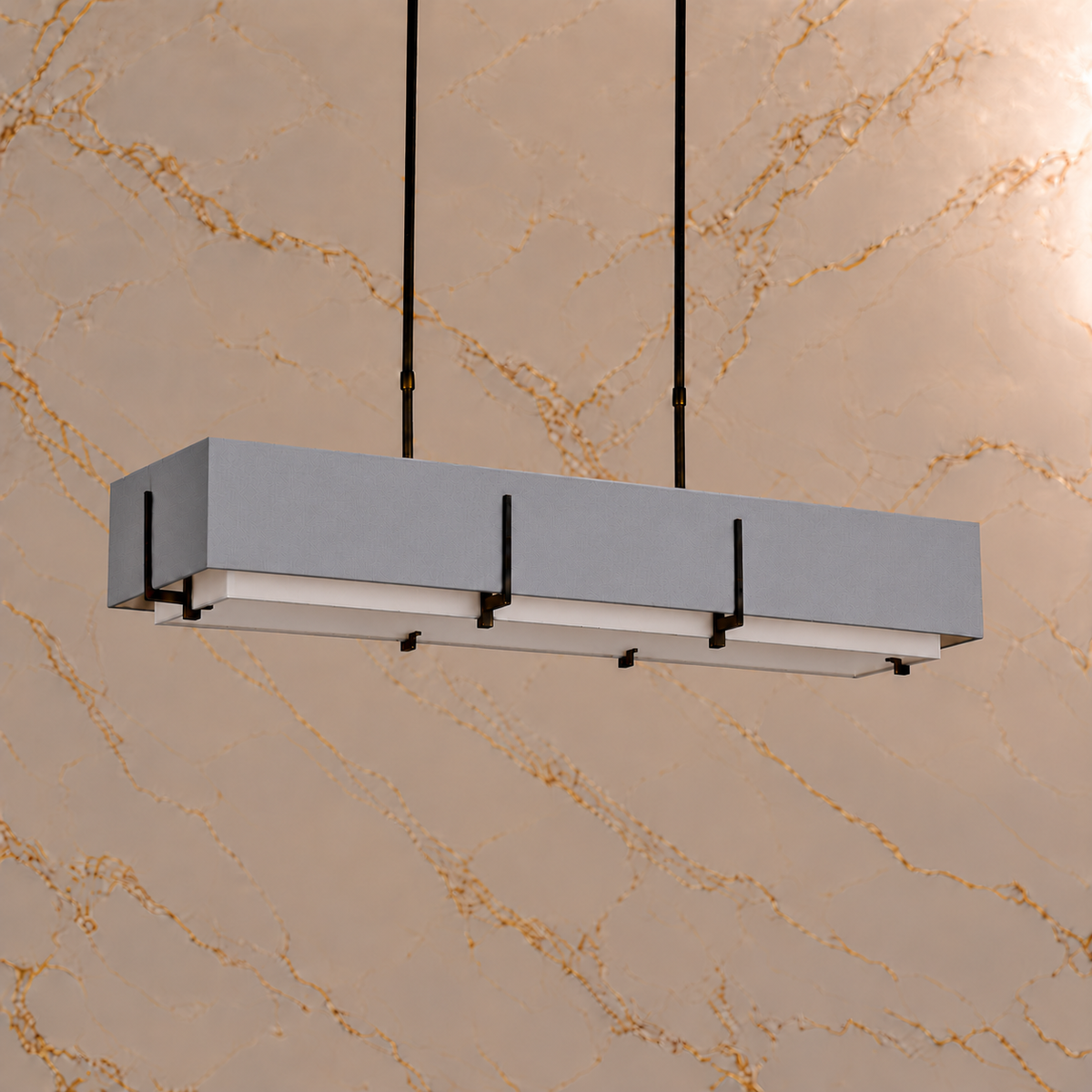 Arden double-shade chandelier, Gray outer shade and Black hardware, light off | CARRA HOME