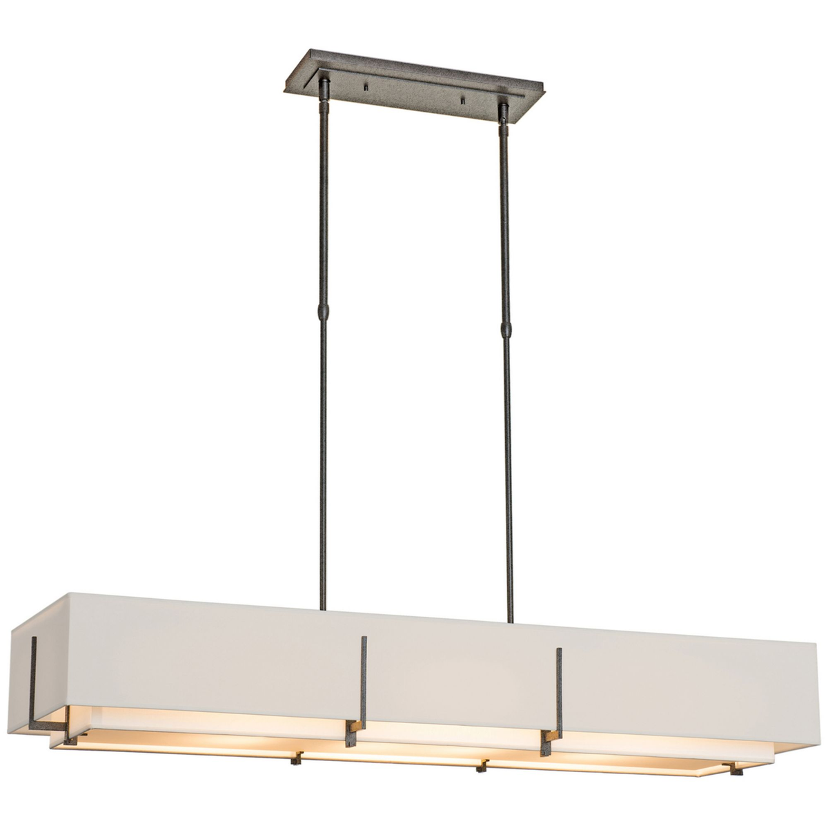 Arden Fabric Double-Shade Linear Chandelier Natural Iron and flax linen white-background SKU view | CARRA HOME