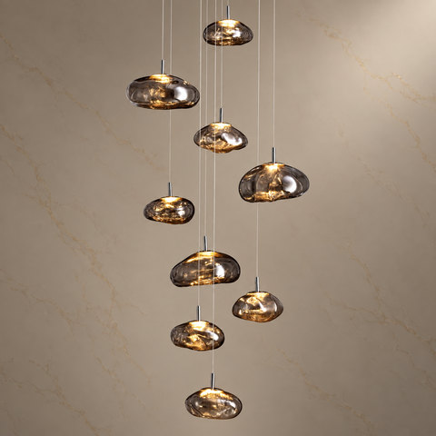 Astral Glass Globe Cascading Chandelier illuminated