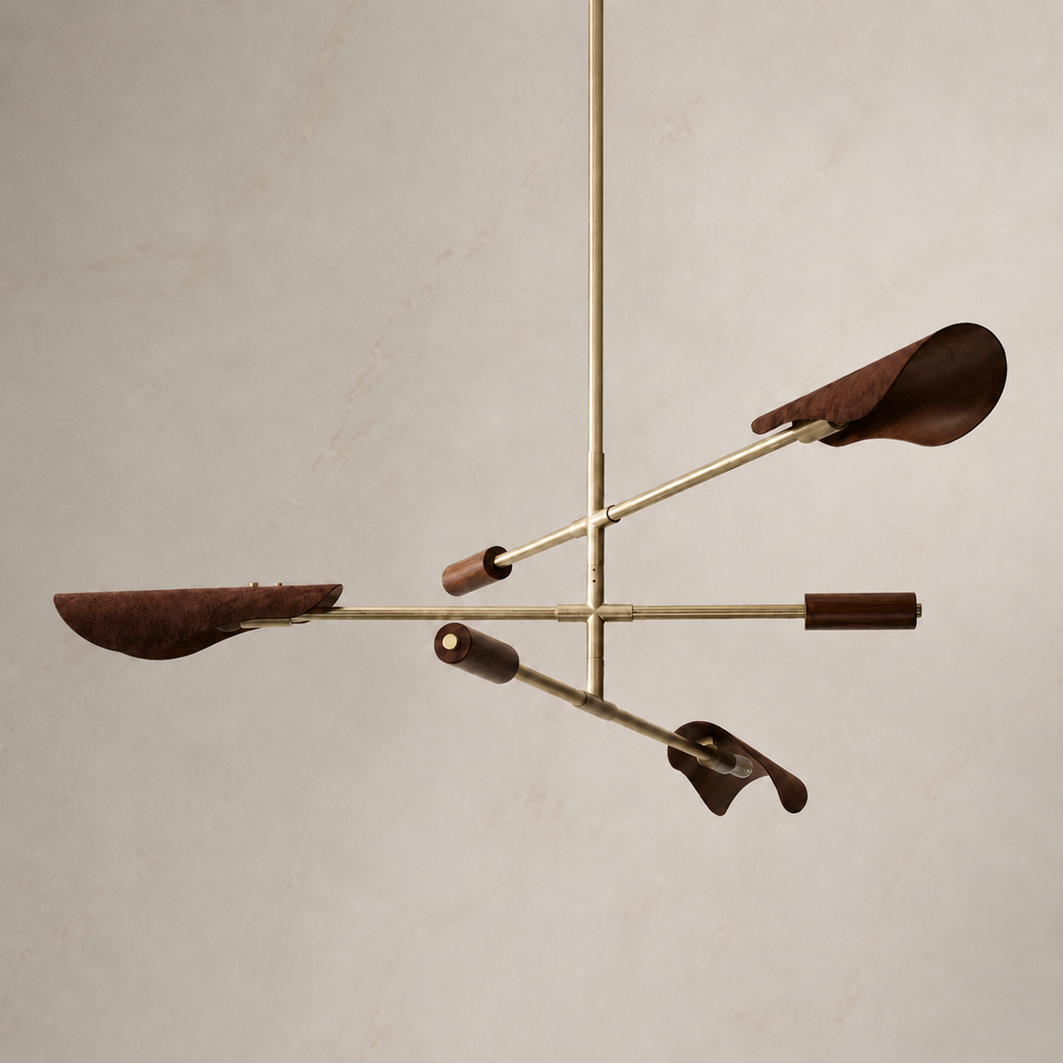 Astrid gold and walnut branch chandelier unlit