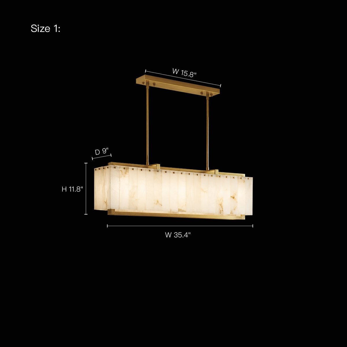 Aureline Alabaster Rectangular Chandelier dimension diagram (Size 1)