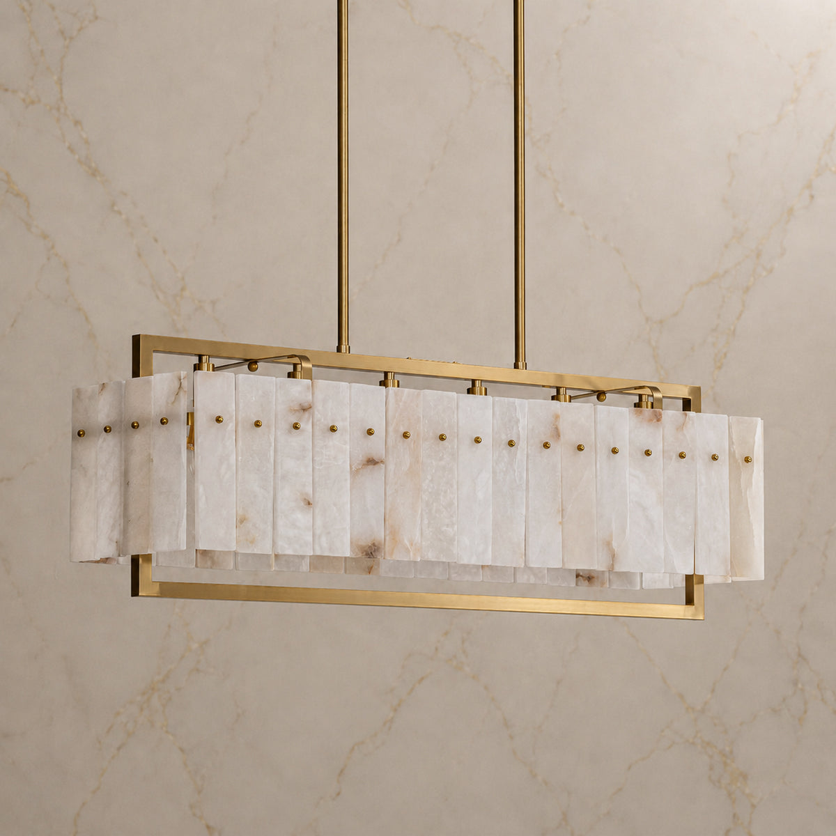 Aureline Alabaster Rectangular Chandelier with lights off