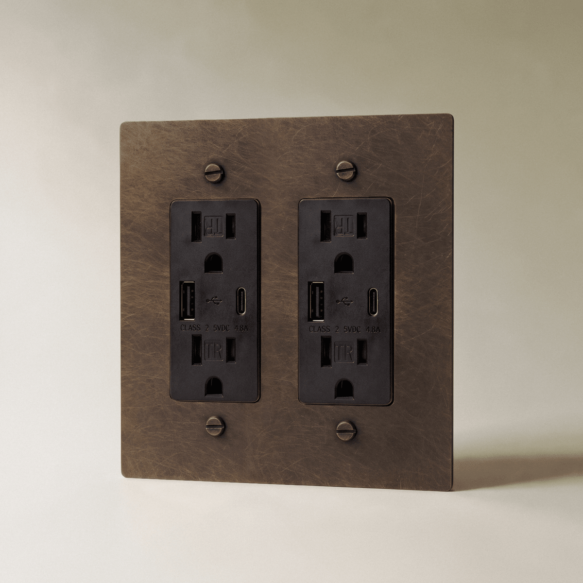 Aurex Vintage Brass with Patina 2 Gang USB-C Wall Outlet - CARRA HOME