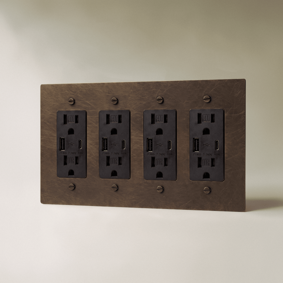 Aurex Vintage Brass with Patina 4 Gang USB-C Wall Outlet - CARRA HOME
