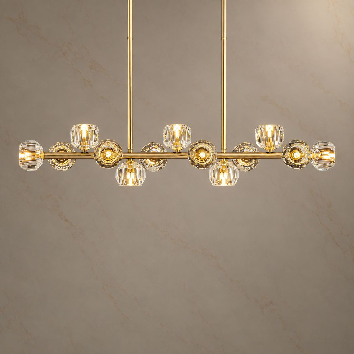 Aurielle Gold Glass Multi-Light Chandelier illuminated