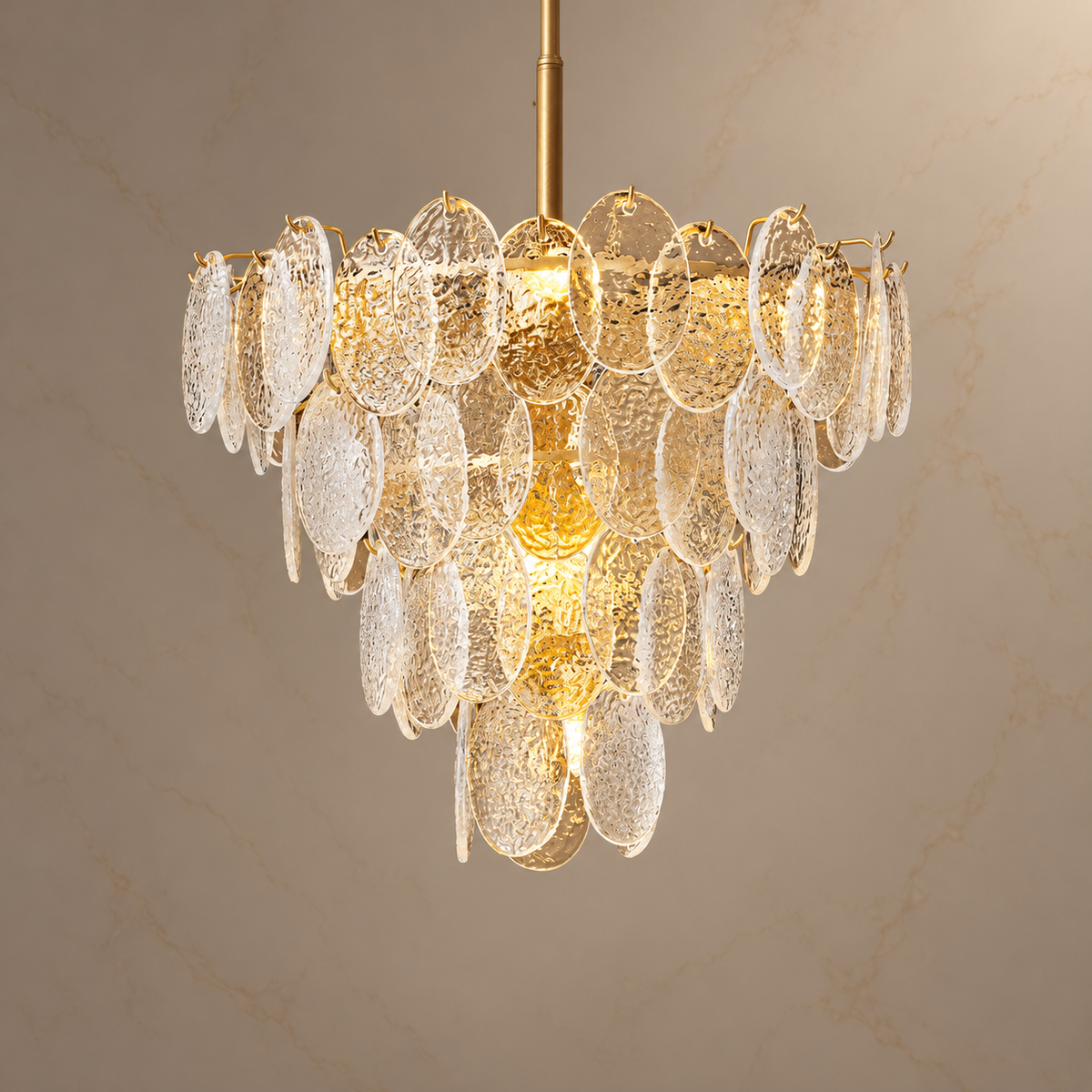Aurora Modern Crystal Petal Cascade Chandelier with lights on