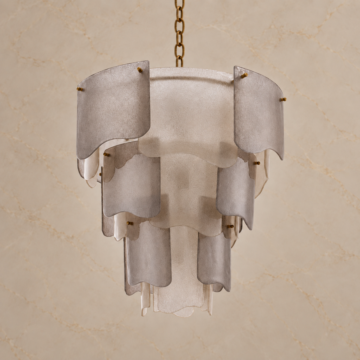 Aurora large frosted smoke seeded glass chandelier light off | CARRA HOME