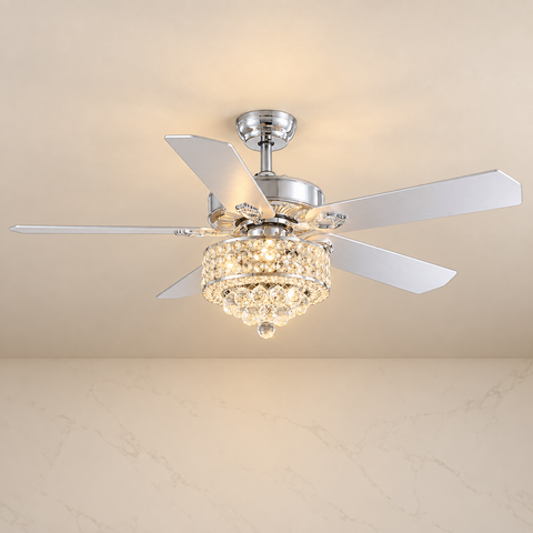 Aveline Crystal Round Ceiling Fan with lights on