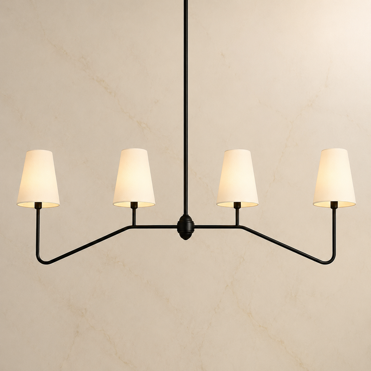 Berkshire Metal Linear Pendant in black, light on