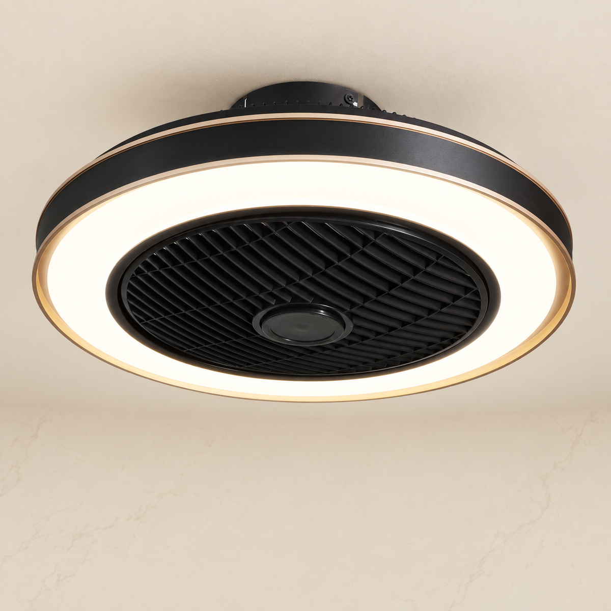 19.7-inch Black Low-Profile Caged Ceiling Fan