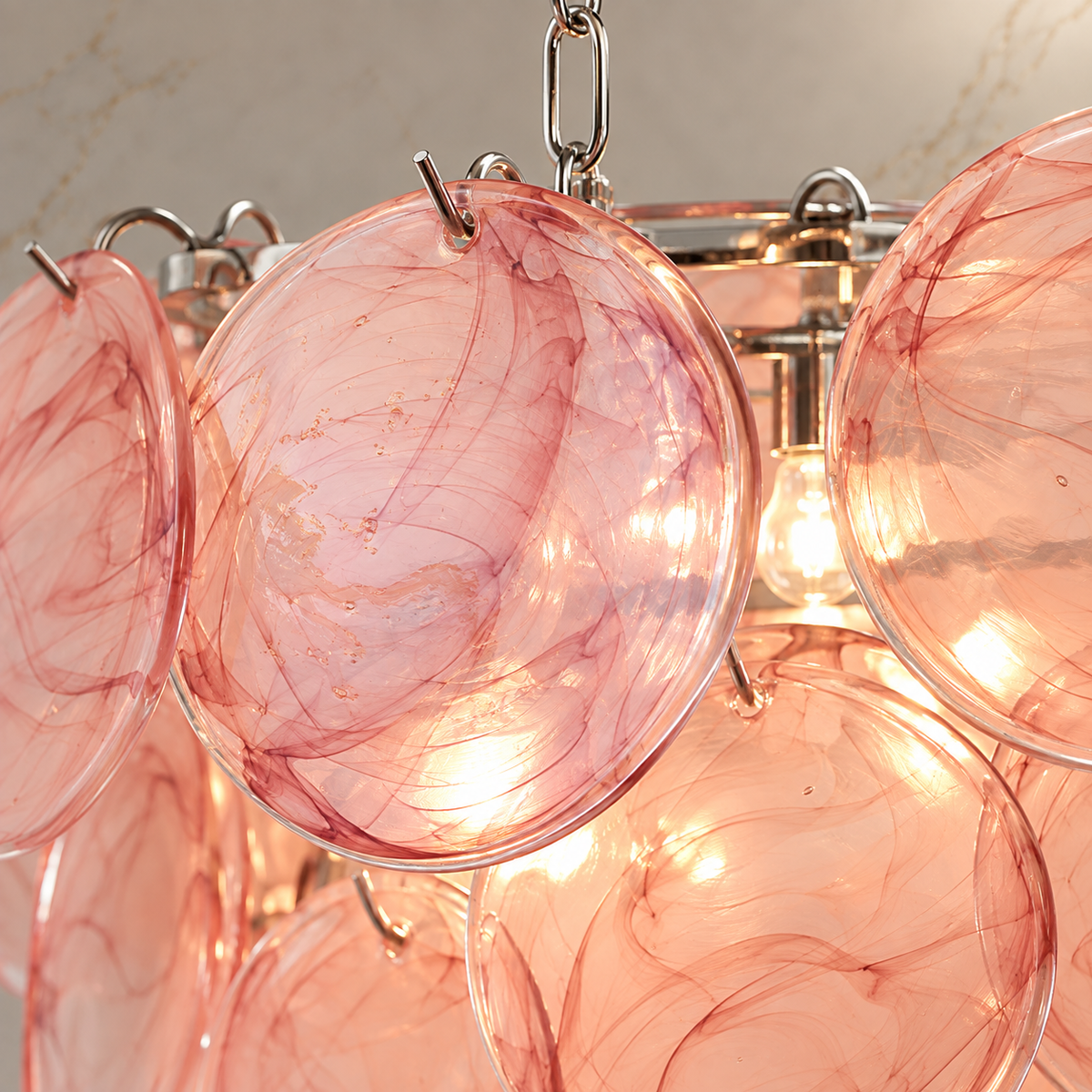 blush glass disc cluster chandelier body detail