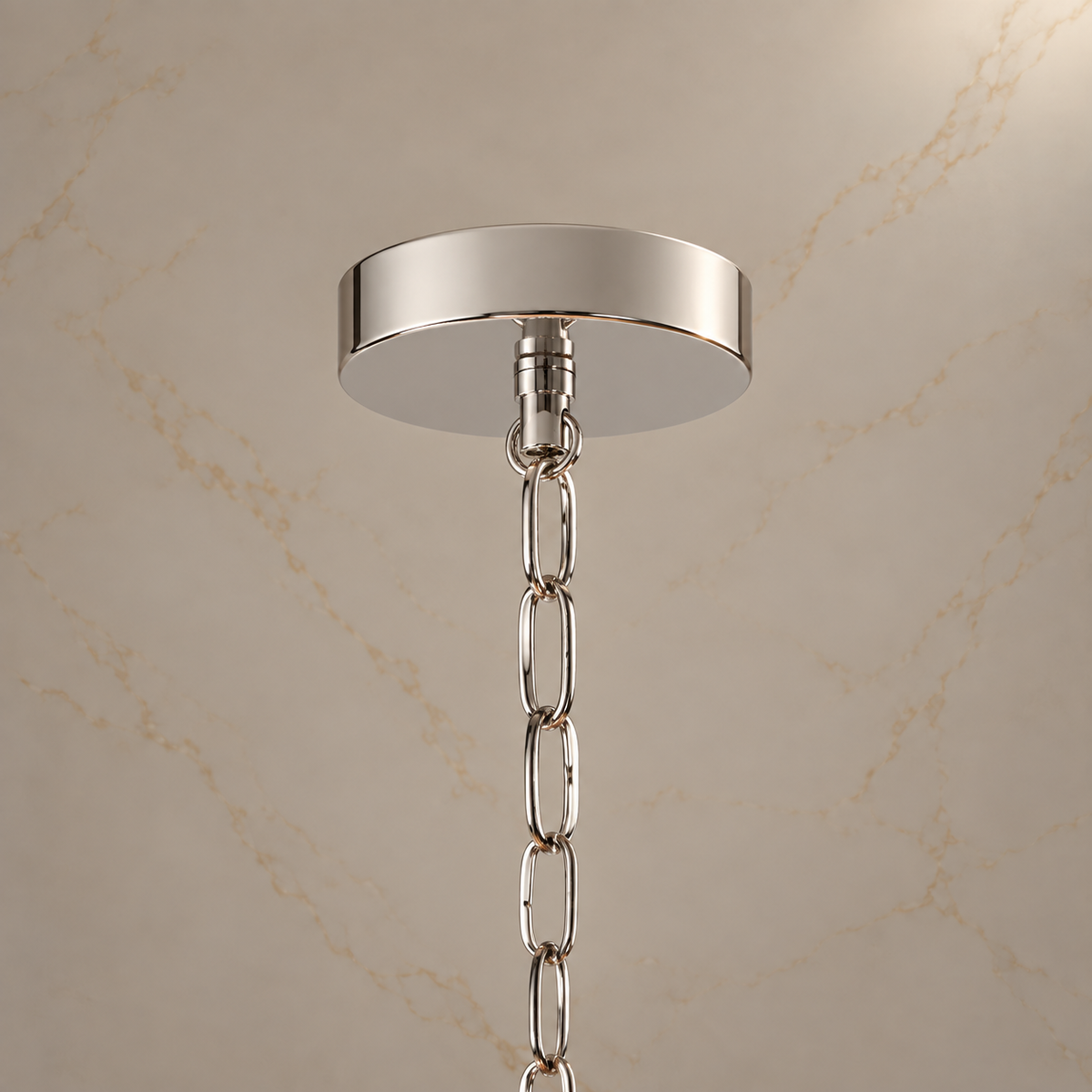 blush glass disc cluster chandelier ceiling canopy detail