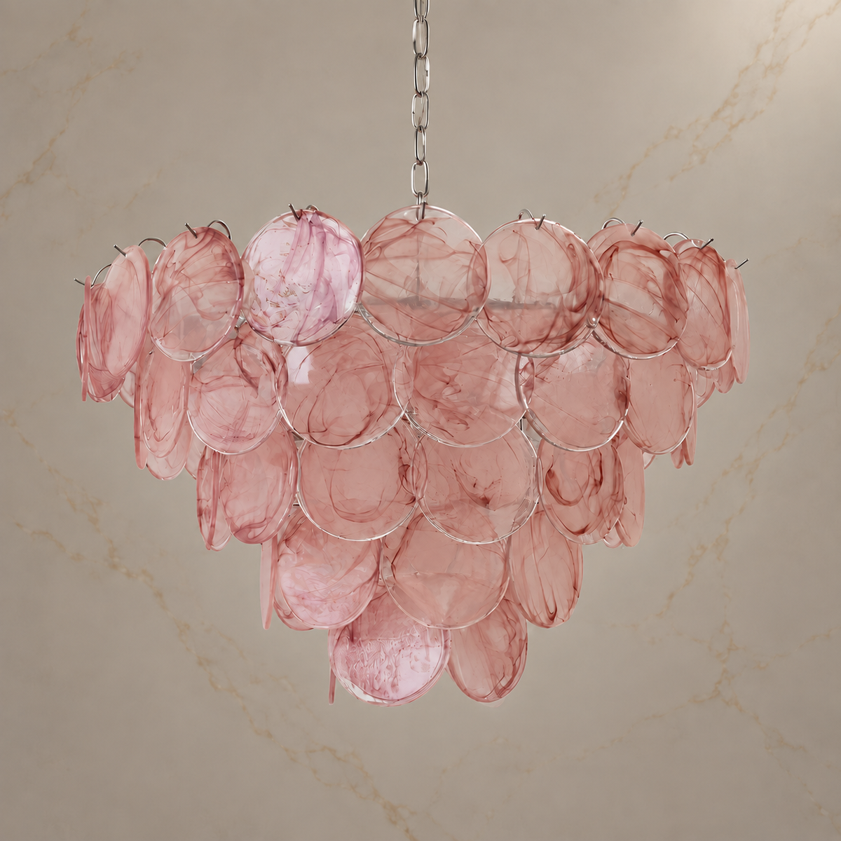 blush glass disc cluster chandelier chrome 80x53cm light off