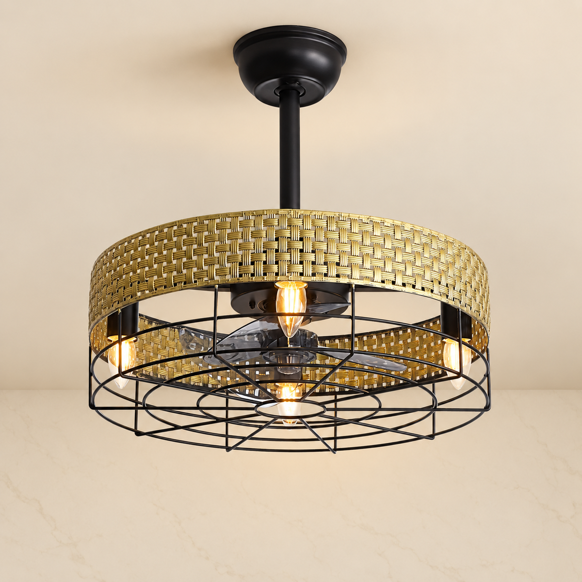 20-inch Boho Woven Rattan Ceiling Fan with Light