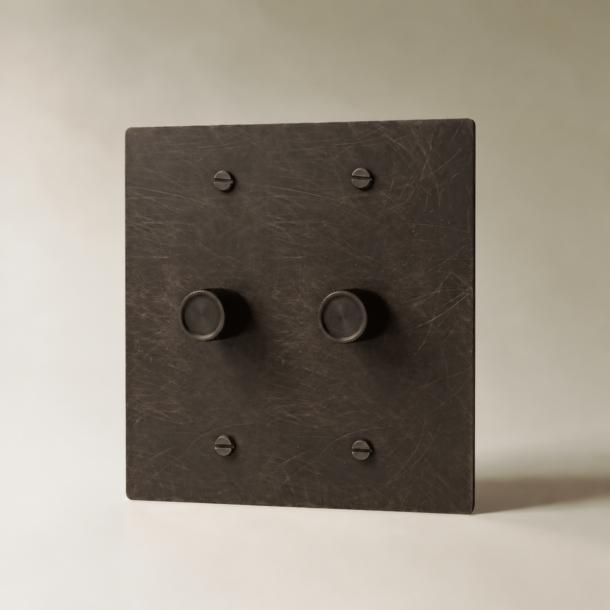 Brass Rotary Dimmer Switch, Bronze with Patina 2 Gang product view — seamless faceplate | CARRA HOME
