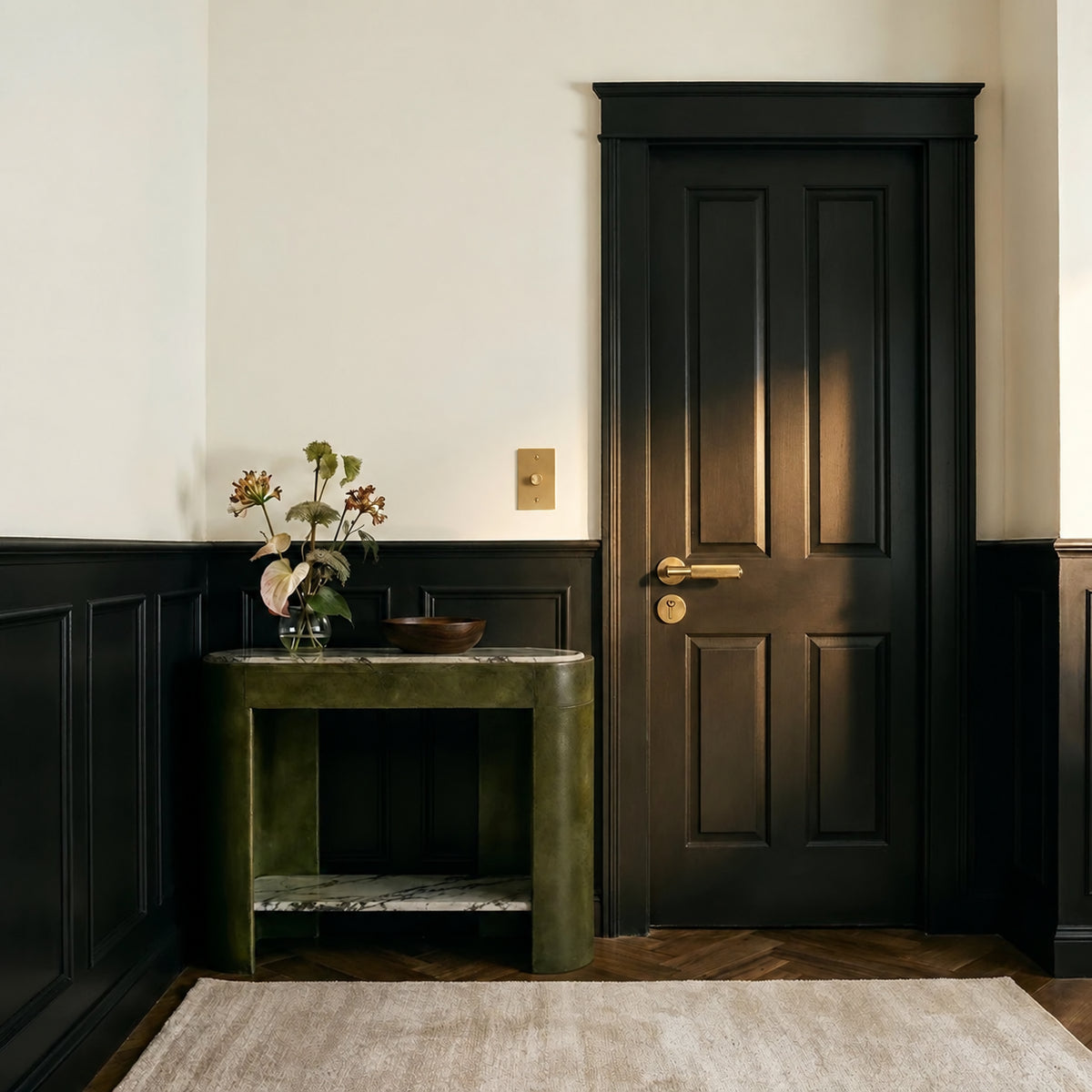 Brass Rotary Dimmer Switch installed in an interior, view 36 — seamless faceplate | CARRA HOME