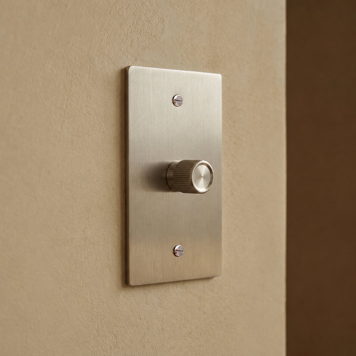 Brass Rotary Dimmer Switch installed in an interior, view 50 — seamless faceplate | CARRA HOME
