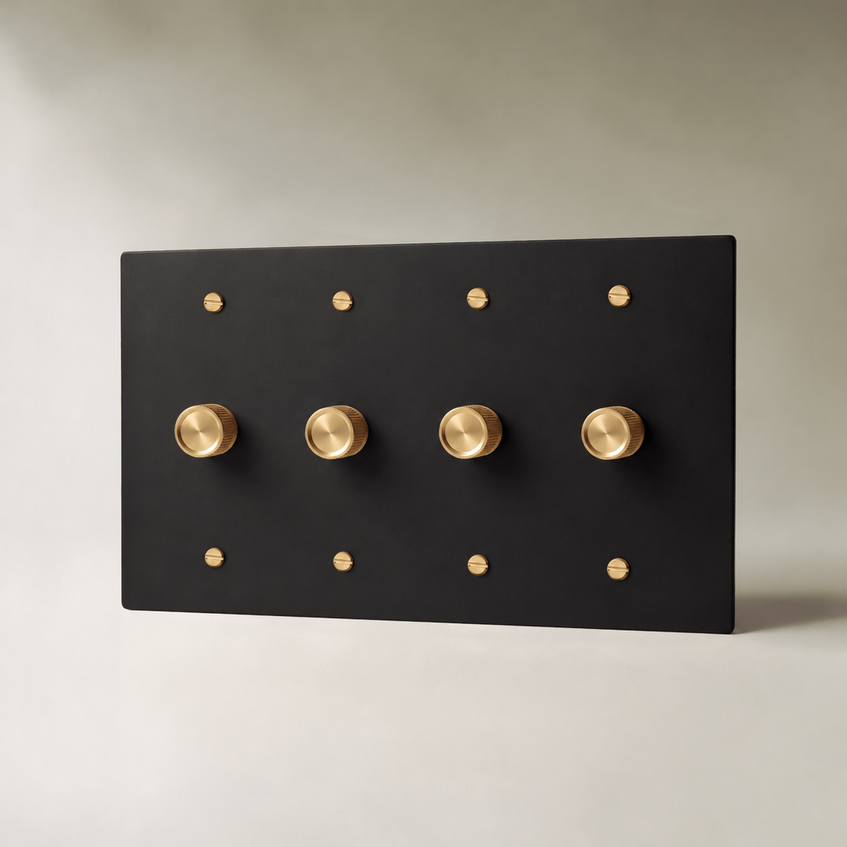 Brass Rotary Dimmer Switch, Night Black with Brass 4 Gang product view — seamless faceplate | CARRA HOME
