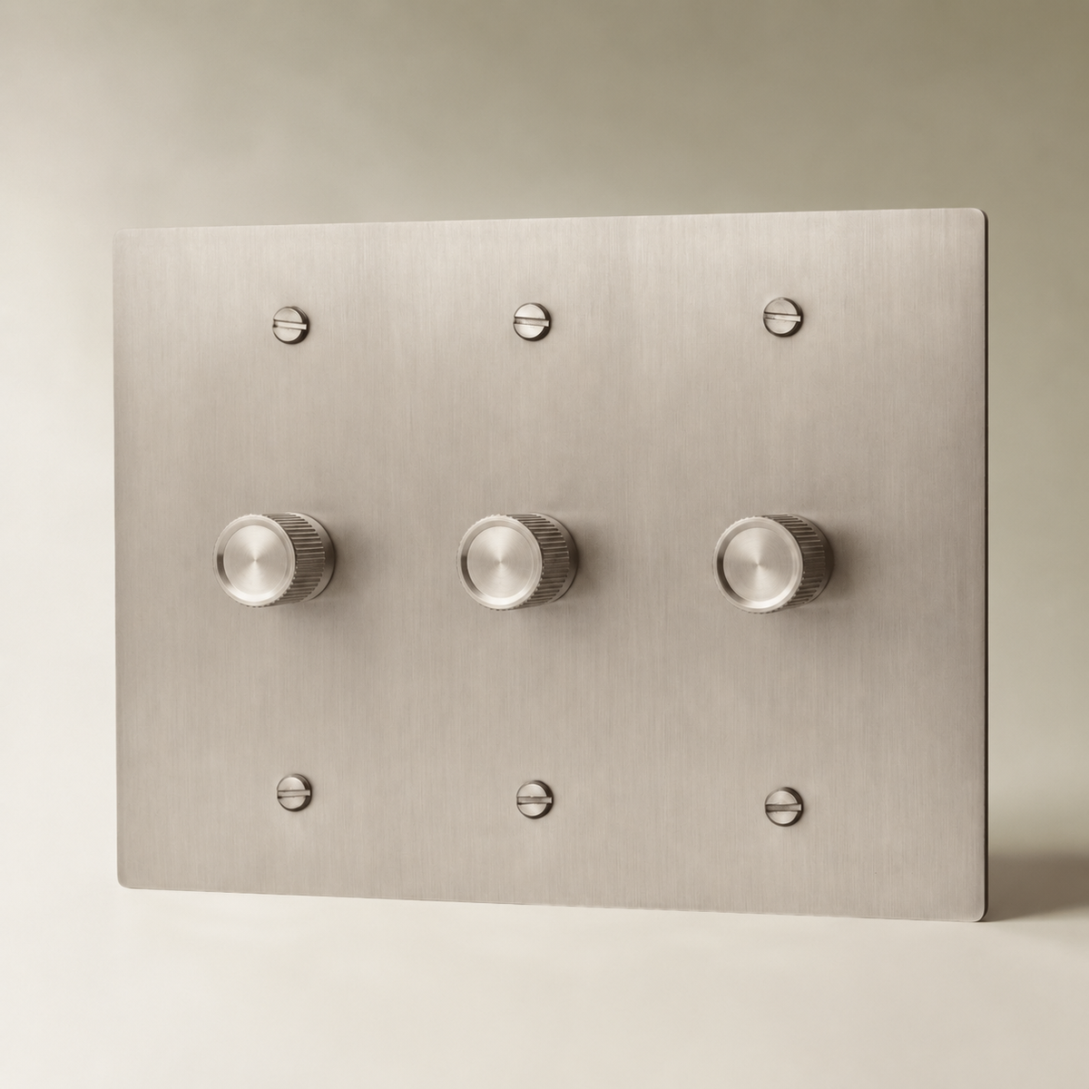 Brass Rotary Dimmer Switch, Stainless Steel 3 Gang product view — seamless faceplate | CARRA HOME