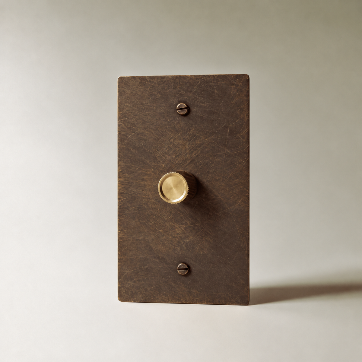 Brass Rotary Dimmer Switch, Vintage Brass with Patina 1 Gang product view — seamless faceplate | CARRA HOME
