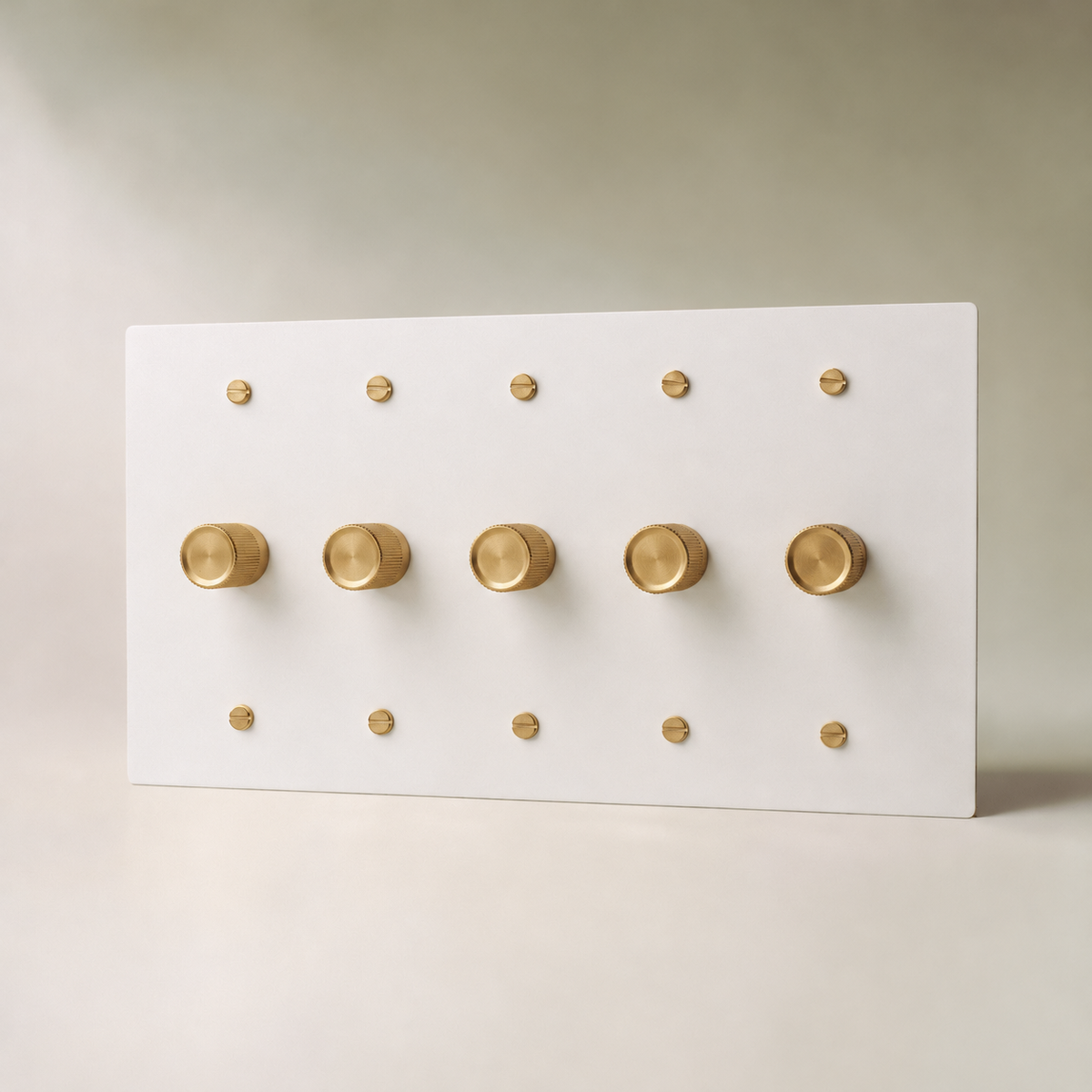 Brass Rotary Dimmer Switch, White with Brass 5 Gang product view — seamless faceplate | CARRA HOME