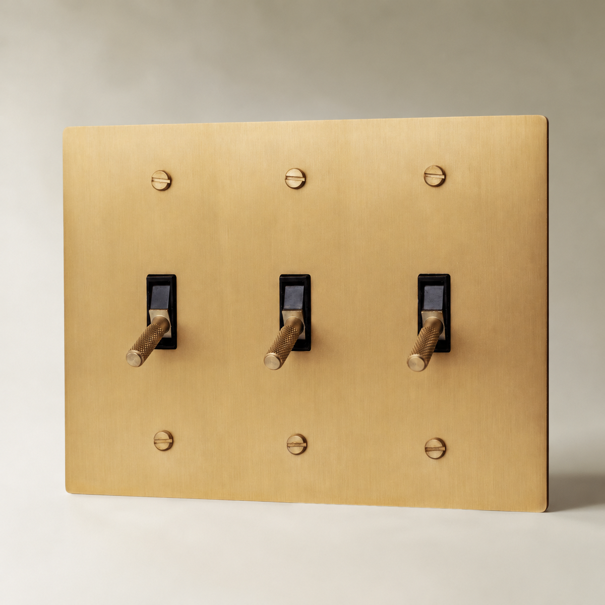 Brass Toggle Switch, Brass 3 Gang product view — seamless faceplate | CARRA HOME