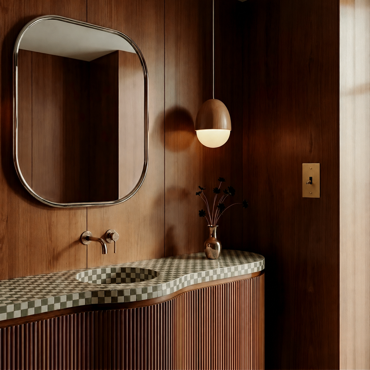 Brass Toggle Switch installed in an interior, view 36 — seamless faceplate | CARRA HOME
