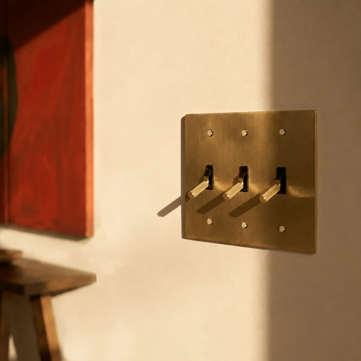 Brass Toggle Switch installed in an interior, view 46 — seamless faceplate | CARRA HOME