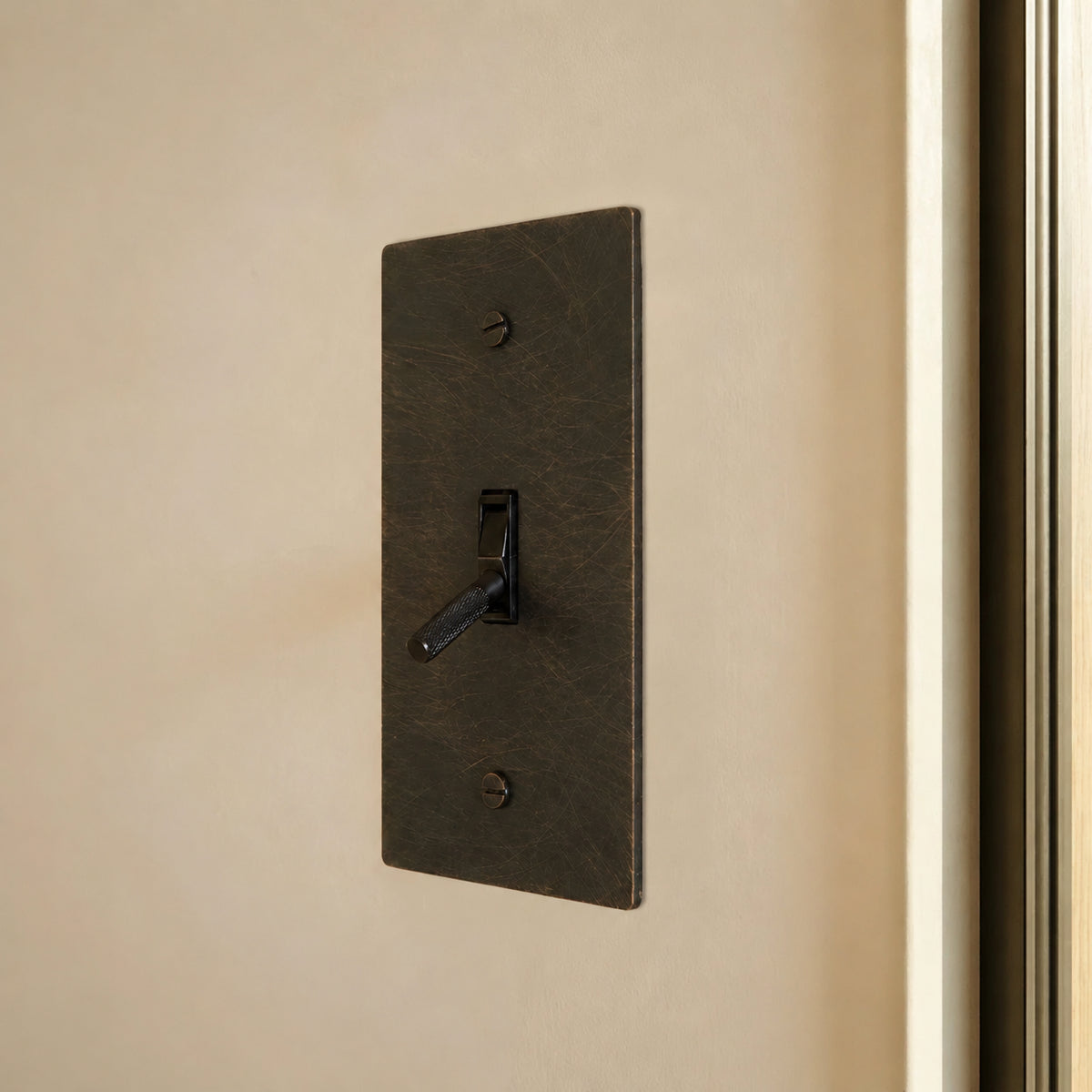 Brass Toggle Switch installed in an interior, view 48 — seamless faceplate | CARRA HOME