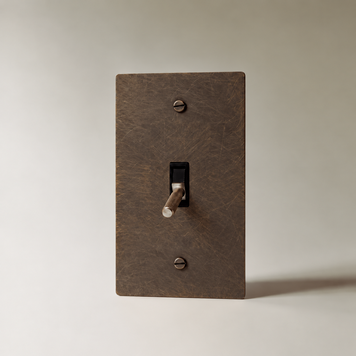 Brass Toggle Switch, Vintage Brass with Patina 1 Gang product view — seamless faceplate | CARRA HOME