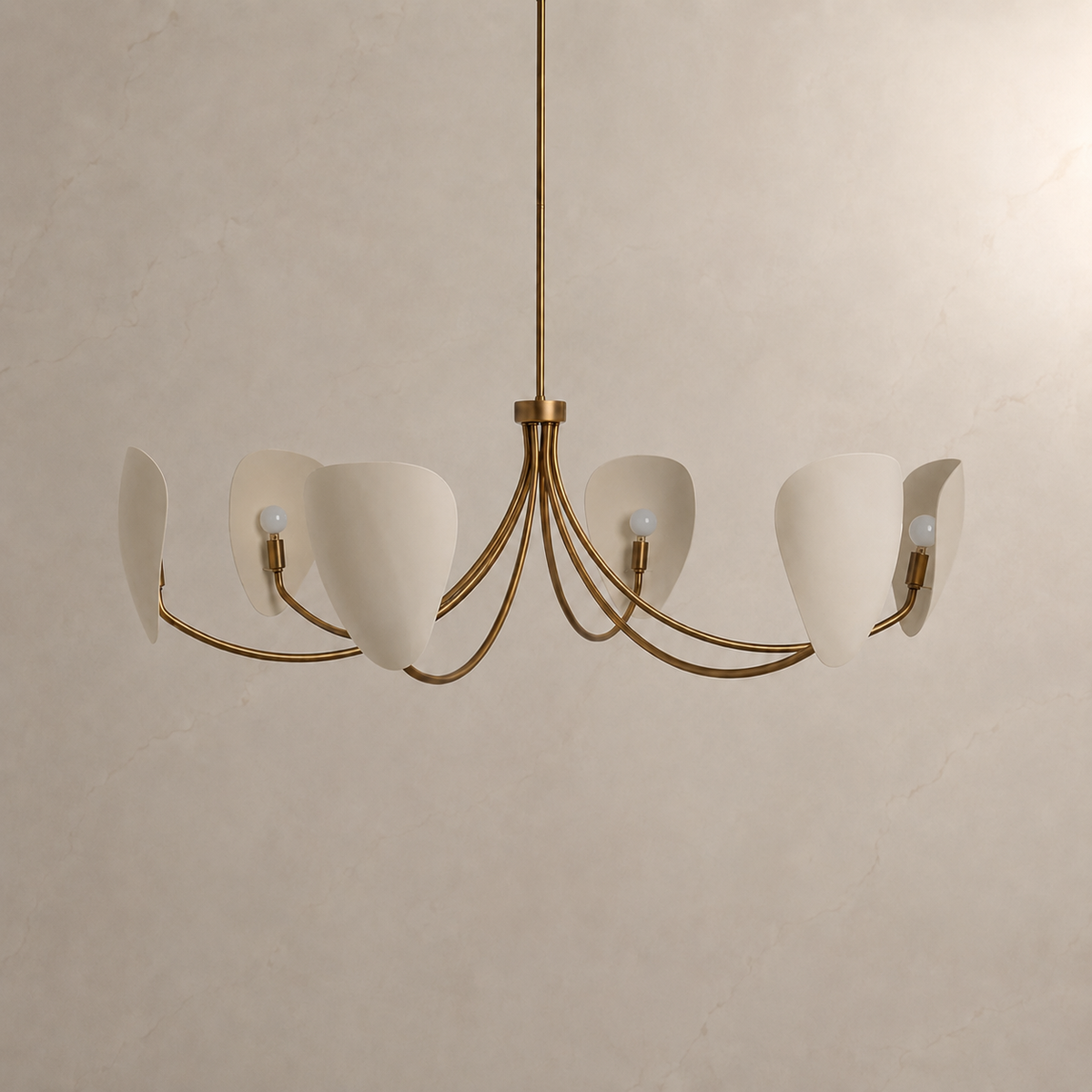 Brevin antique brass petal shade chandelier unlit