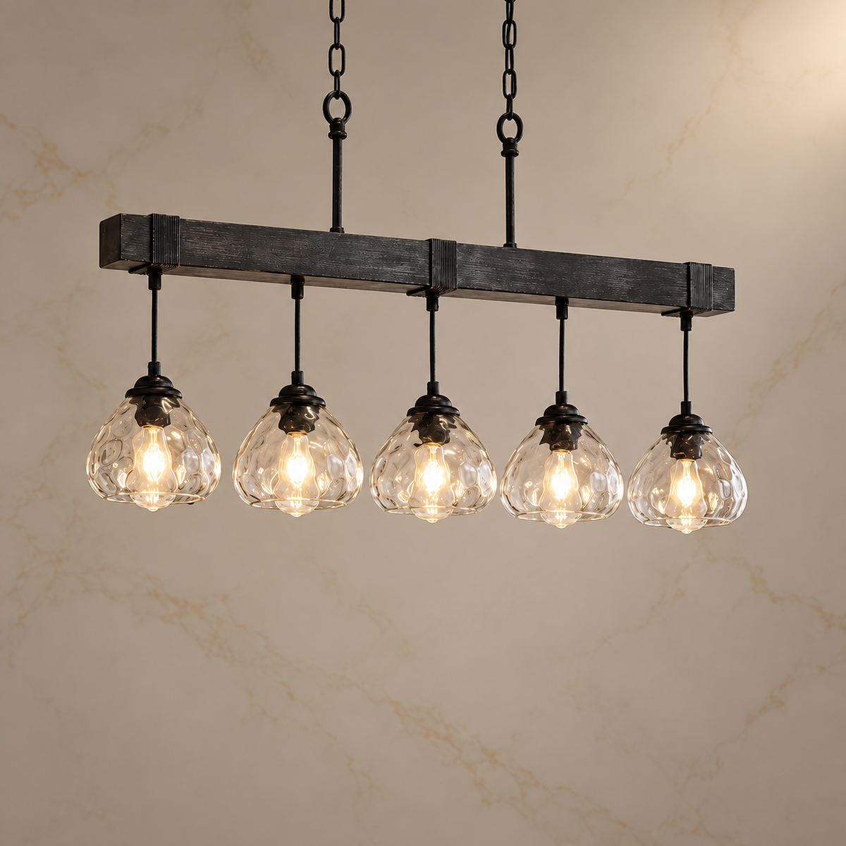 Brielle Farmhouse Crystal Glass Pendant Light illuminated