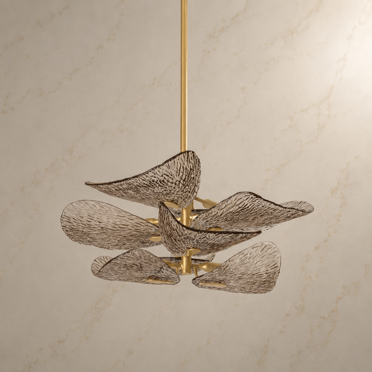 Cardiff glass leaf chandelier alternate light-off view