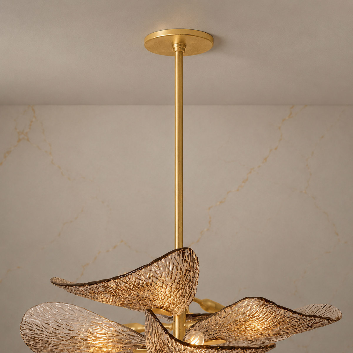 Cardiff gold chandelier canopy and rod detail