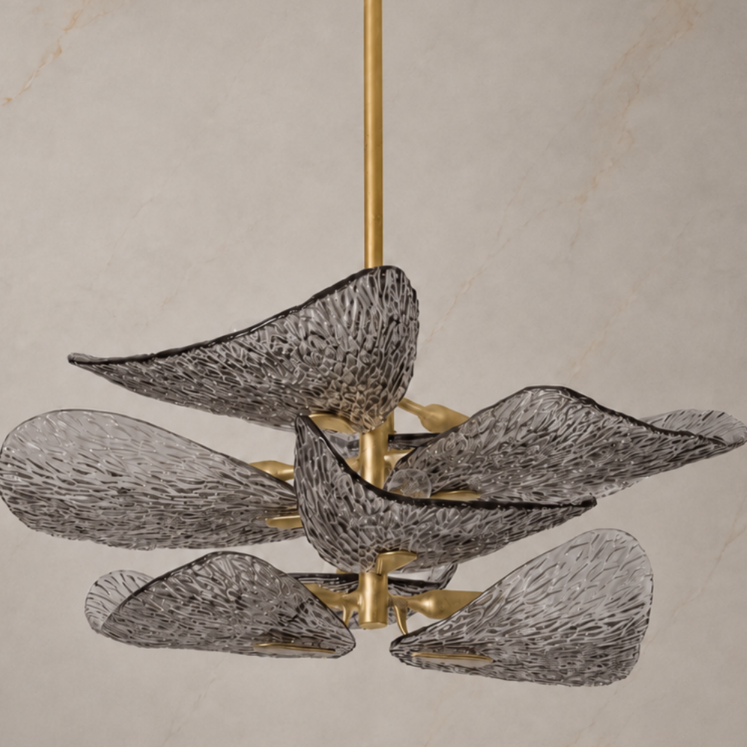 Cardiff Glass Leaf Semi-Flush Chandelier with lights off
