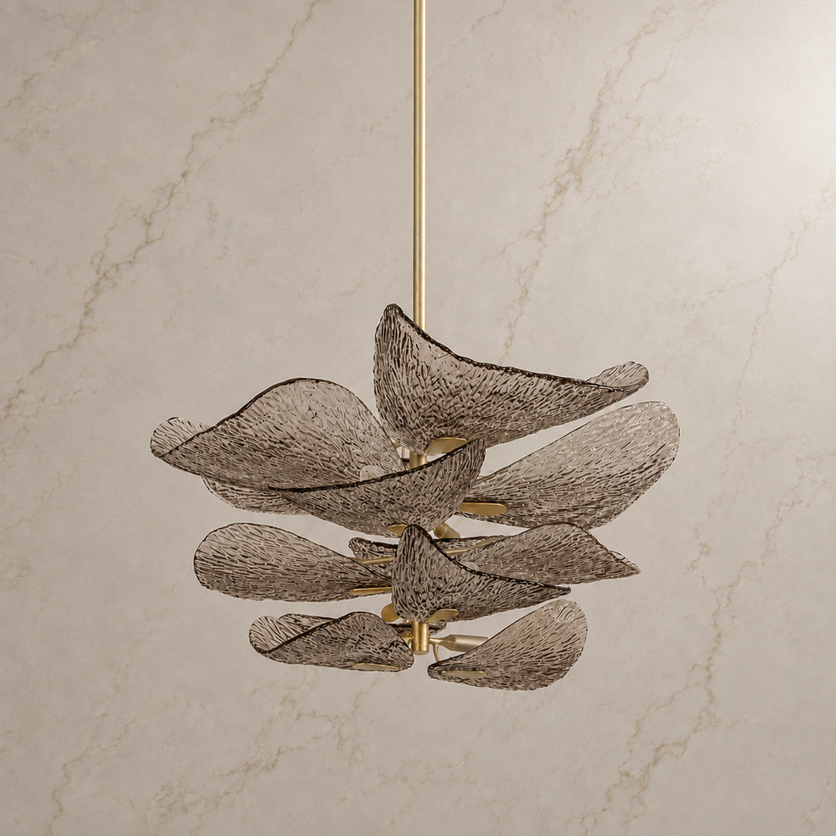 Cardiff vintage gold glass leaf chandelier light off