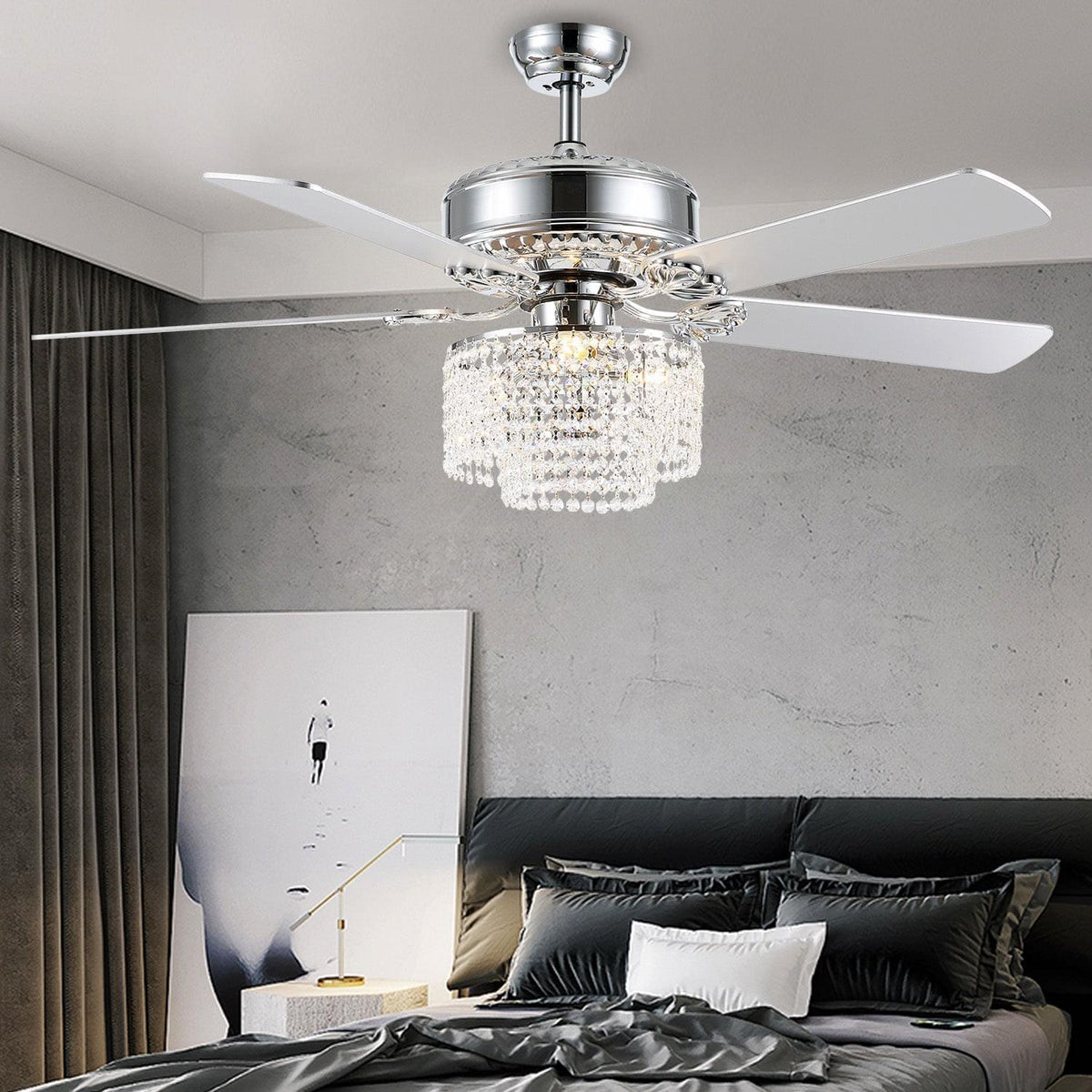 Cascade Raindrop Crystal Ceiling Fan remote control