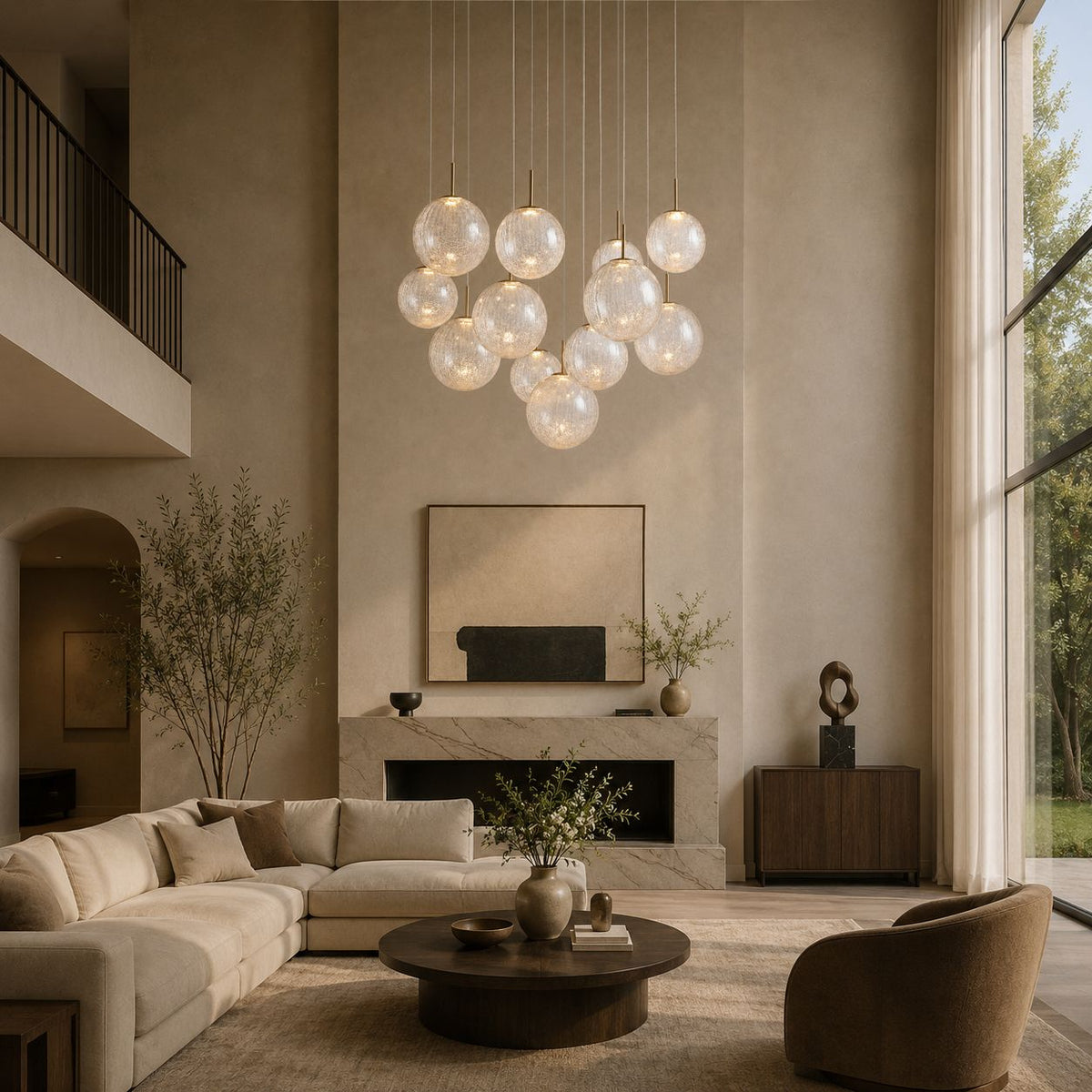Casen Sculptural Metal Multi-Light Chandelier in a living room