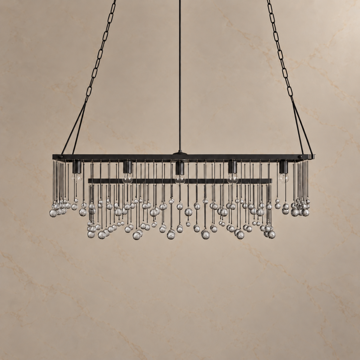 Celestine clear crystal ball linear chandelier in black, light off