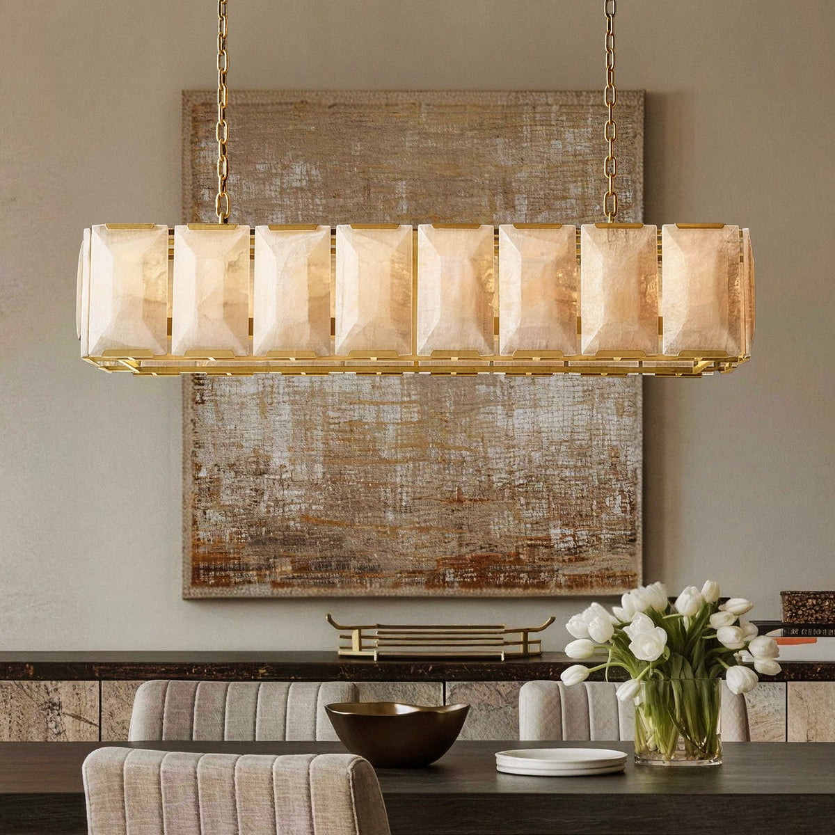Celestique Alabaster Linear Chandelier product view 02