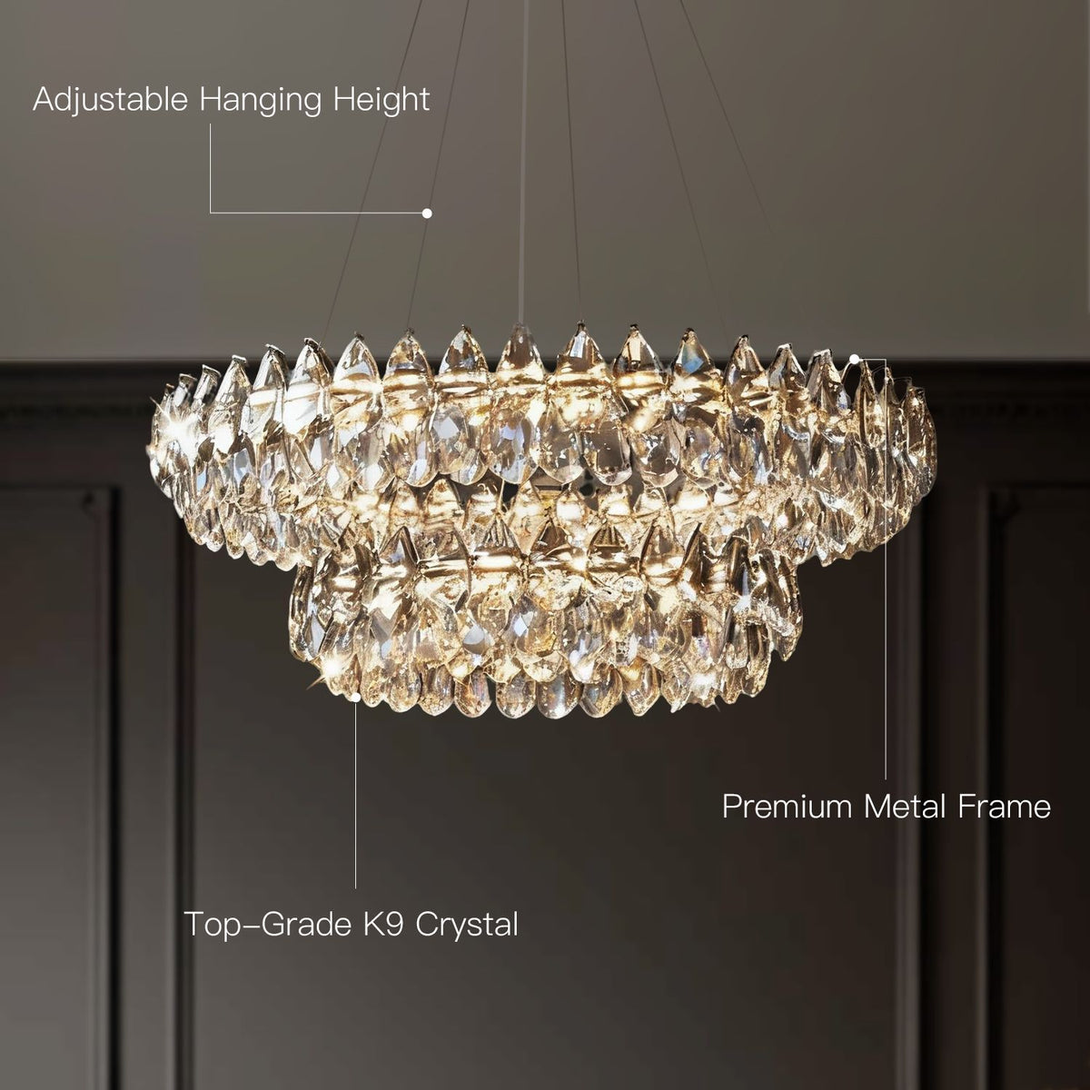 Celia Crystal Teardrop Chandelier material and construction detail