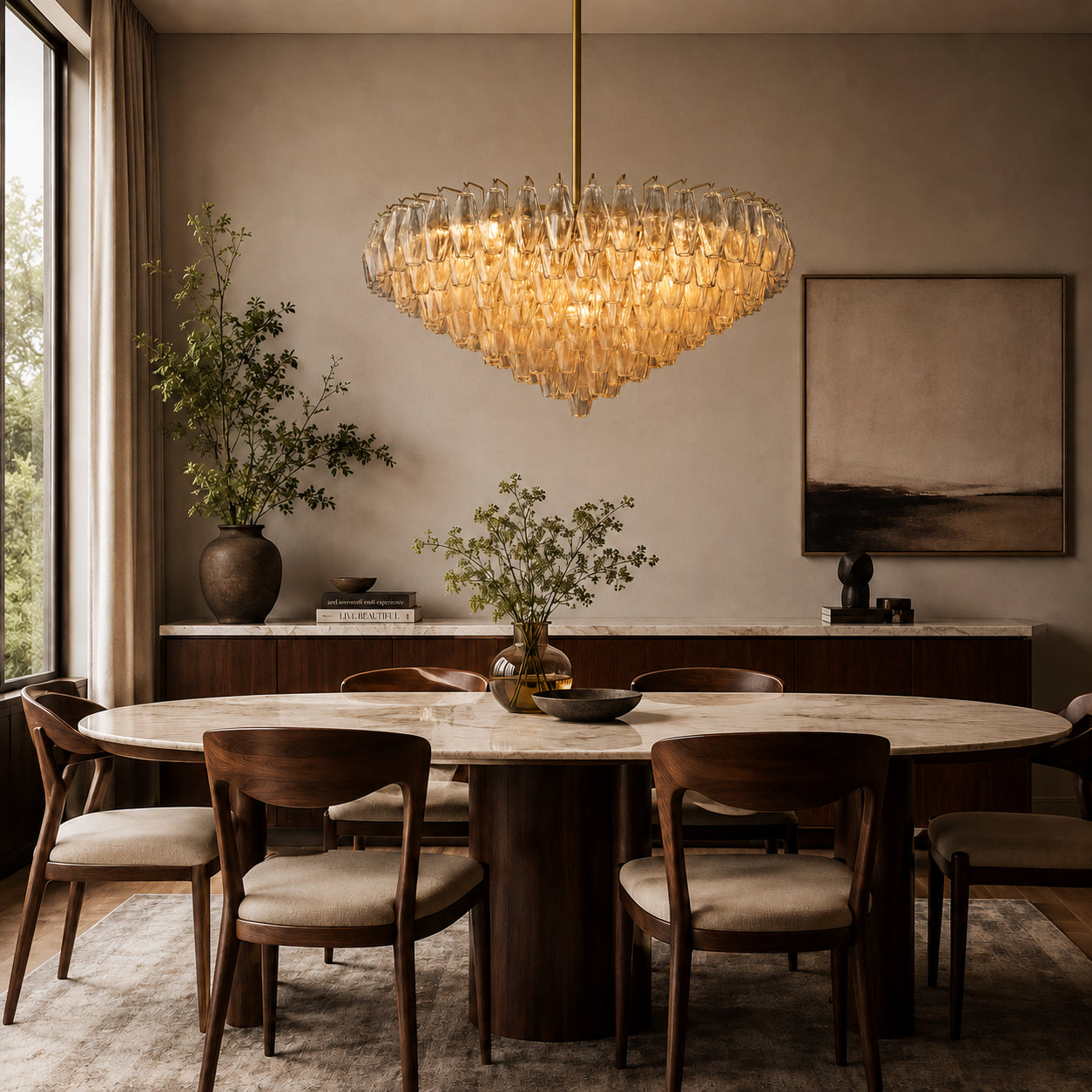 Chiara Glass Round Chandelier bedroom interior – Carra Home
