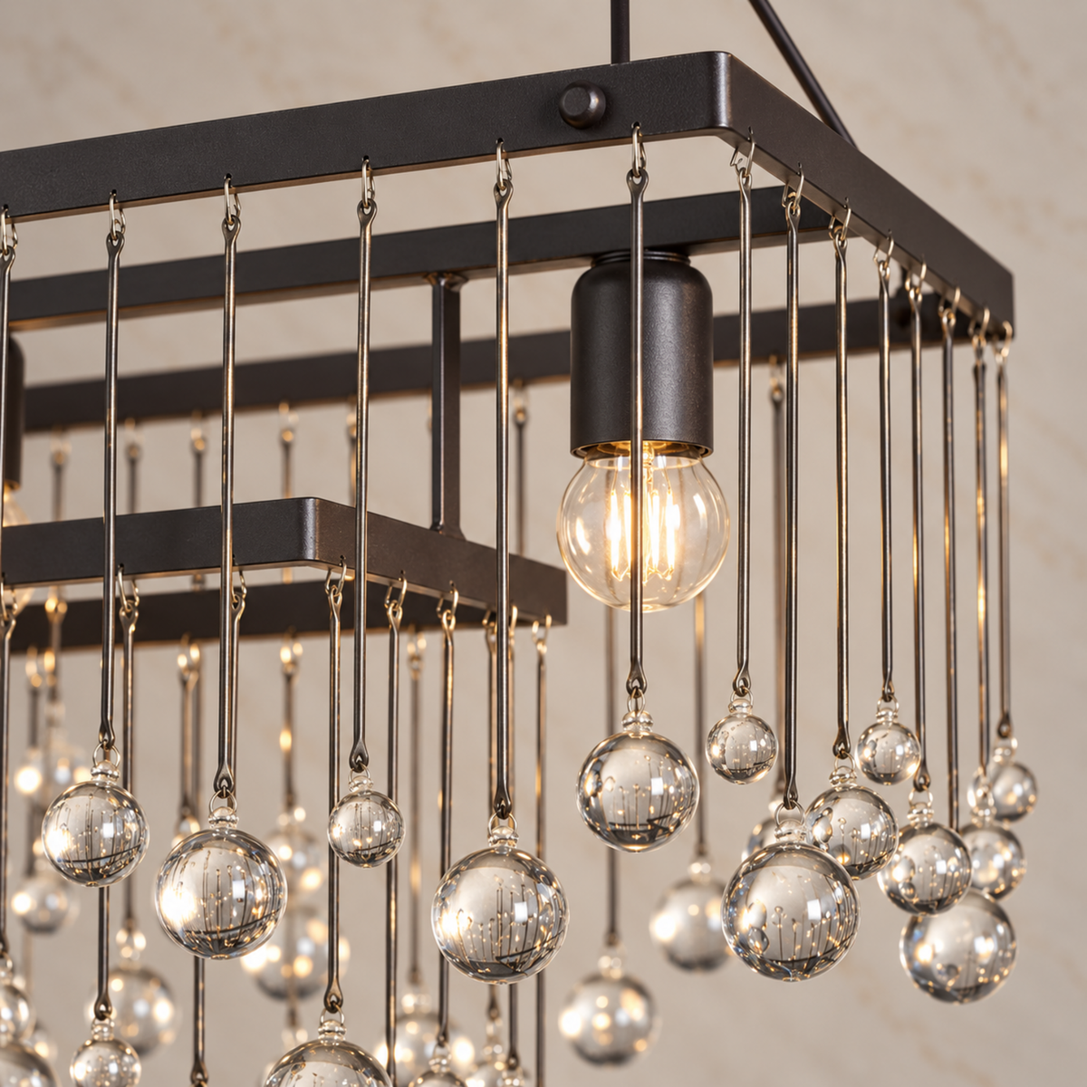 Clear crystal ball chandelier body detail