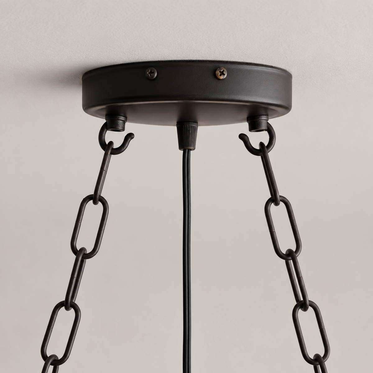 Black chandelier ceiling canopy detail