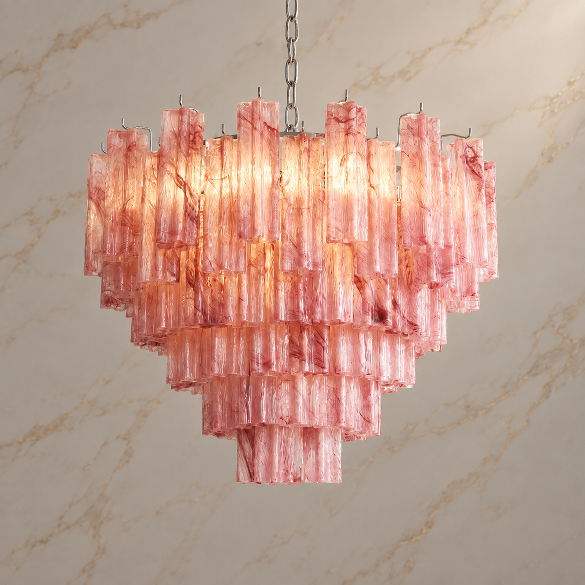 cloud pink glass tiered round chandelier chrome six tier 80x65cm light on